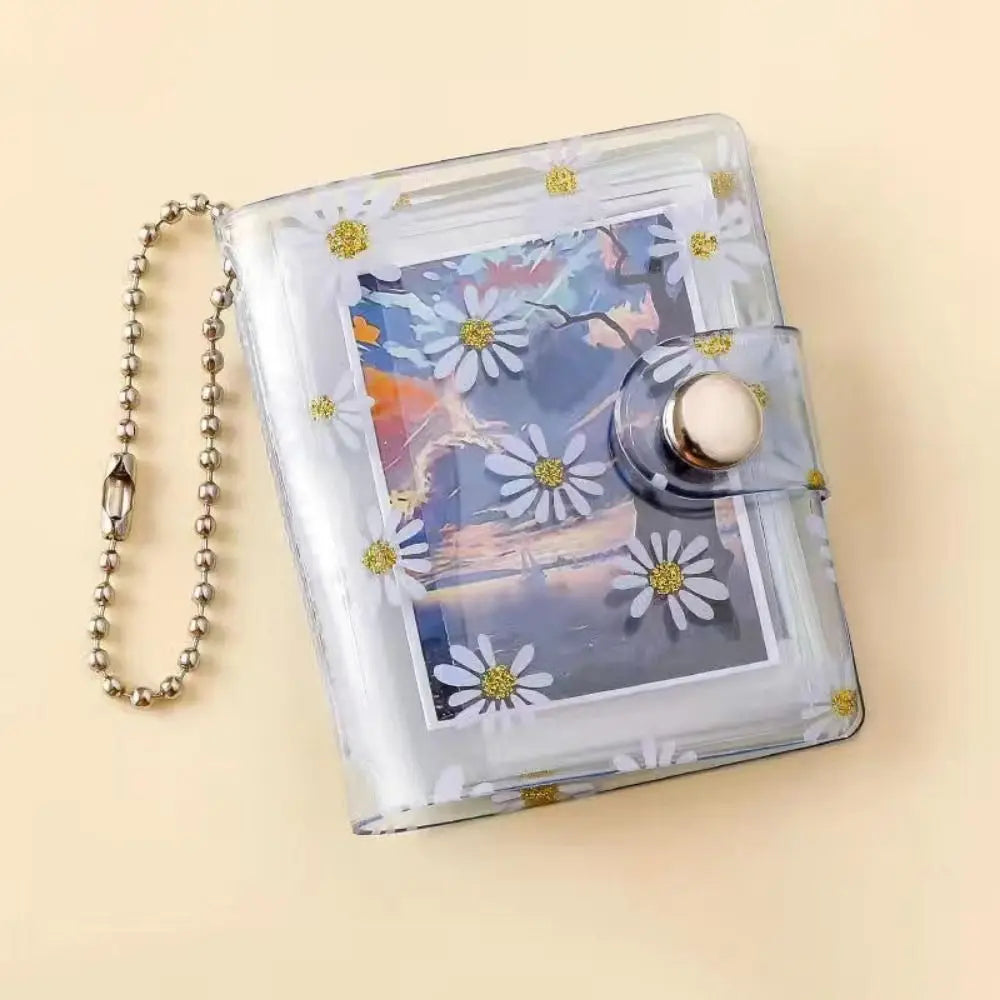 1/2inch Thickened Daisy Photo Album With Buckle Wear-resistant Mini Card Holder Hanging Pocket Keychain Album Birthday Gift