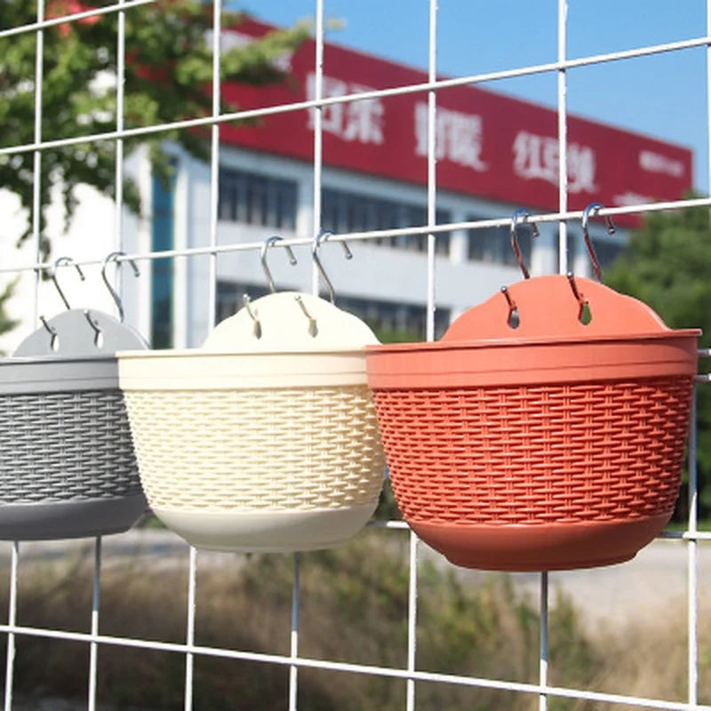 1 Pcs Imitation Rattan Weaving Creative Flower Planter Garden Pot Flowerpot Wall Hanging Plant Grow Basin Baskets Yard Balcony