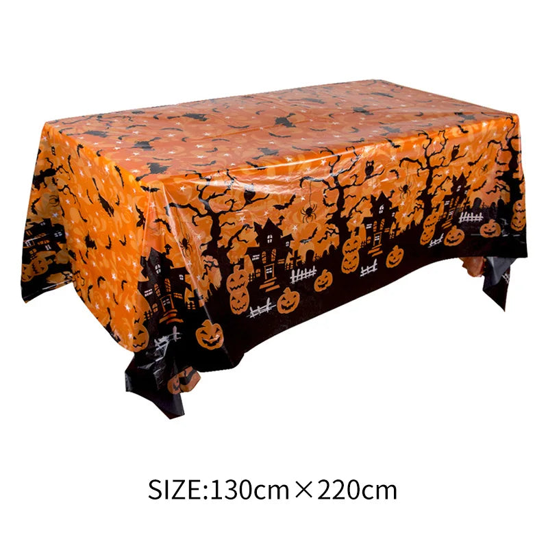 6pcs Halloween Party Tablecloth Decor Disposable Tablecloth Pumpkin Spider Web Bat Plastic Table Cover Halloween Table Decor