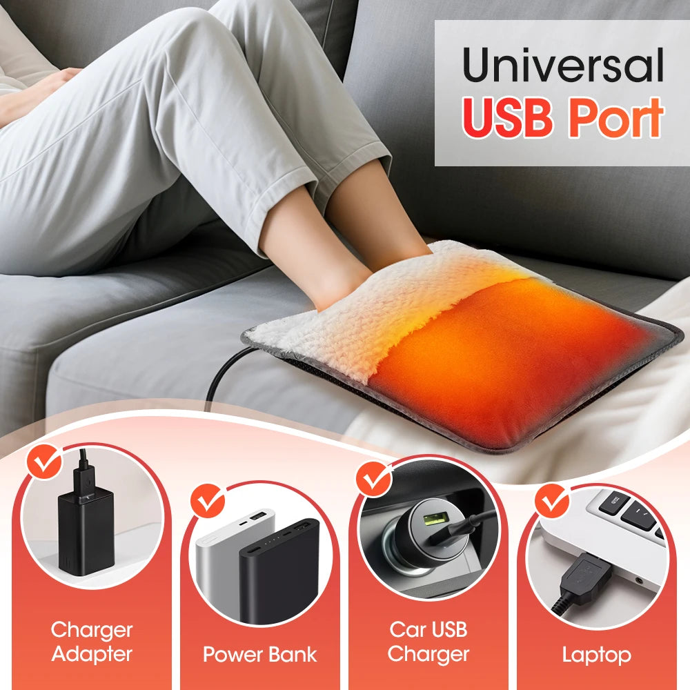 USB Charging Electric Foot Warmer Heater Bag Washable Soft Plush Foot Warming Mat Winter Heating Pad Non-Slip Foot Warmers