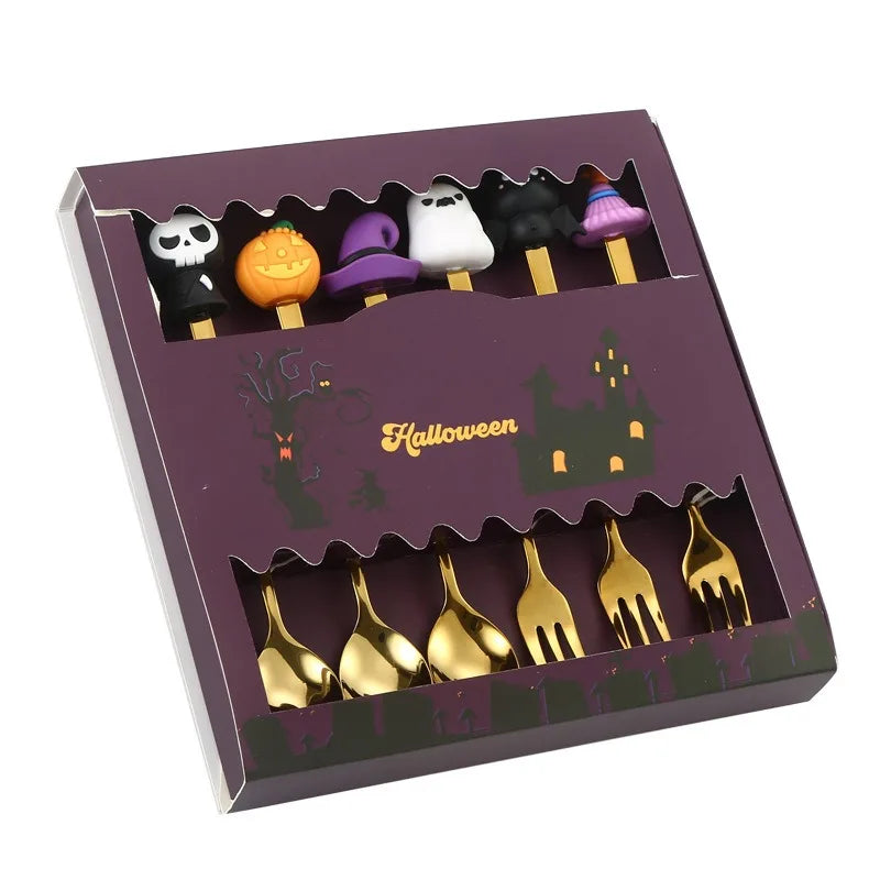 Halloween Gifts Stainless Coffee Spoons Halloween Style Pendant Cake Fork Theme Party Dining-table Cutlery Set