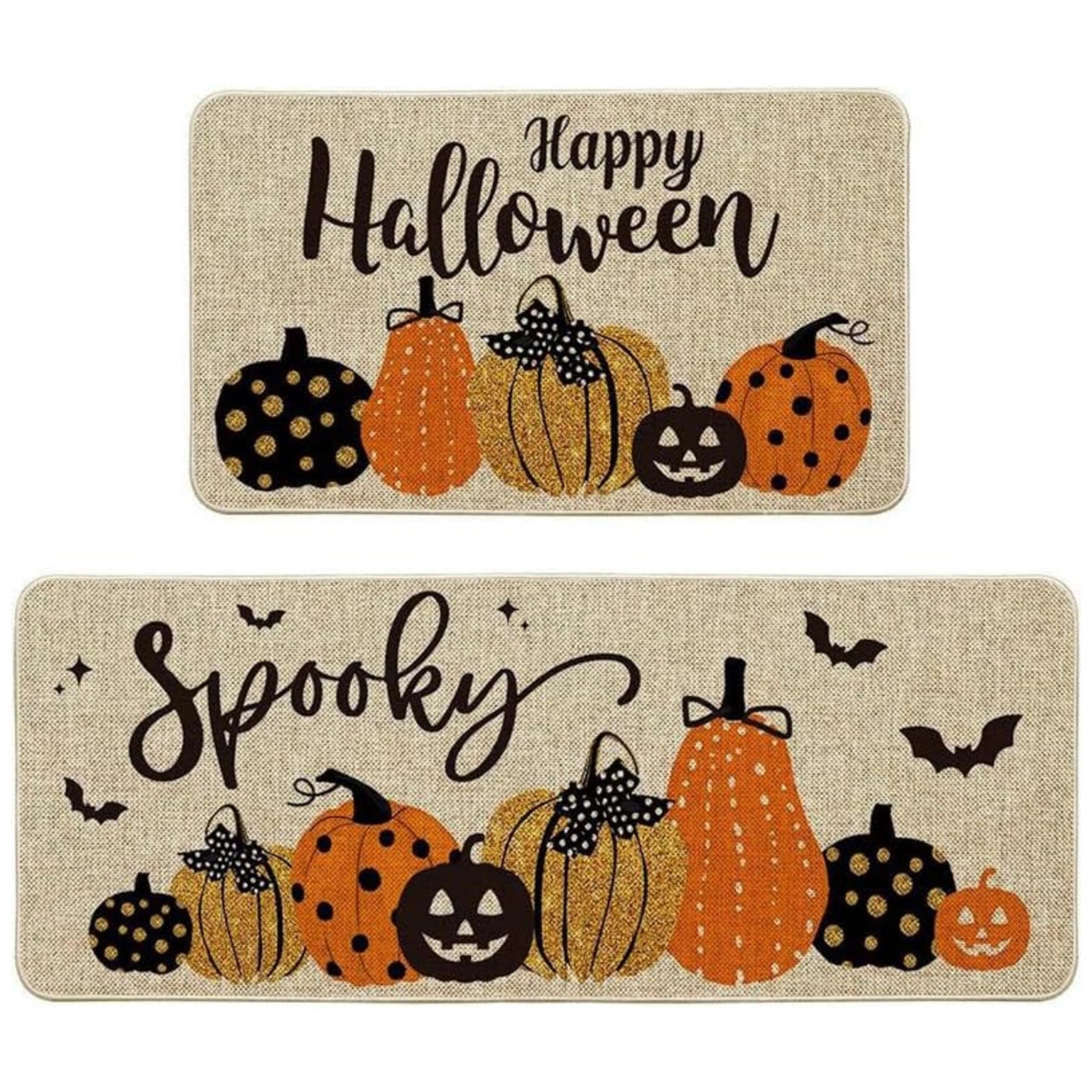 VIKAMA 2pcs Halloween Kitchen Carpet, Indoor And Outdoor Welcome Doormat, Bedroom And Living Room Floor Mat, Home Decoration