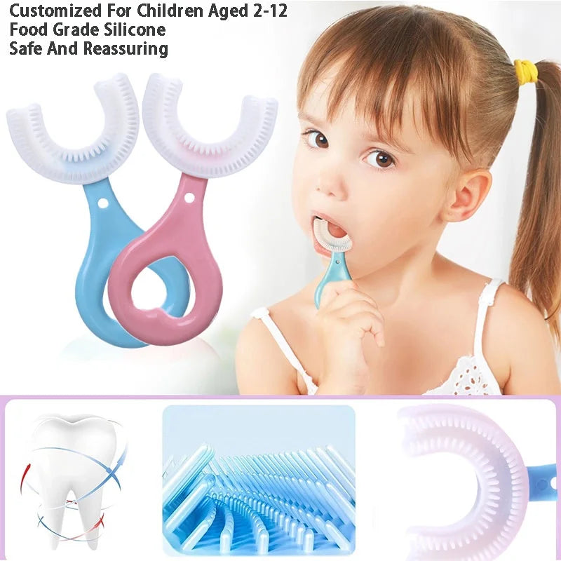360 Degree U-Shaped Toothbrush BPA Free For Kids 2-12 Years Old Children's oral cleaning toothbrush brushing tool