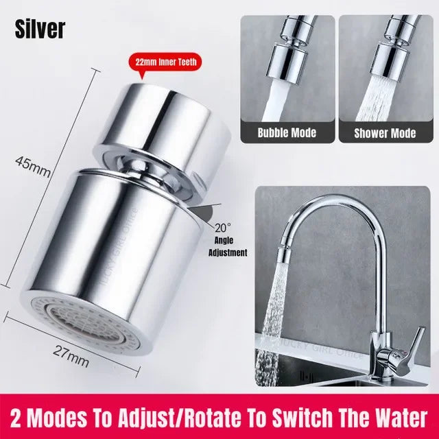 Kitchen Faucet Spray Head 360° Universal Swivel Dual Mode Faucet Bubbler Bathroom Pressurization Anti Splash Extender Nozzle