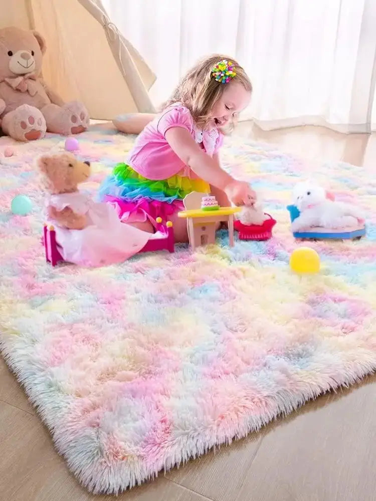 Kids Carpet Girl Rainbow Colors Carpets For Living Room Large Push Soft Bedroom Rugs Bedside Children's Room Floor Cute Mats