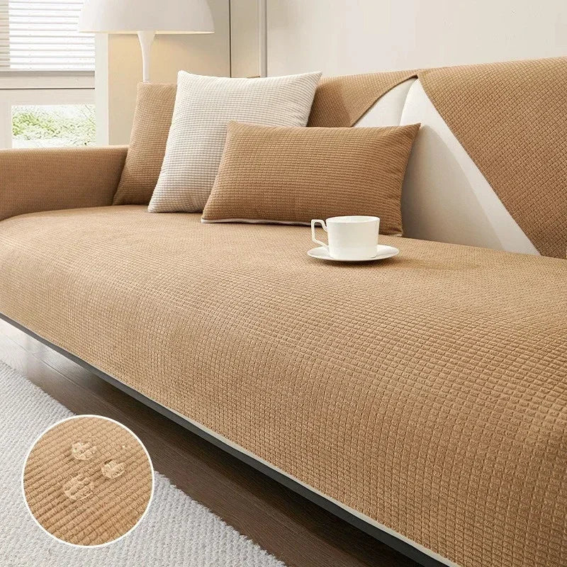 Jacquard Sofa Mat Cover Solid Color L-shaped Sofa Towel Water Repellent Anti-Slip Couch Slipcovers for Living Room Hotel