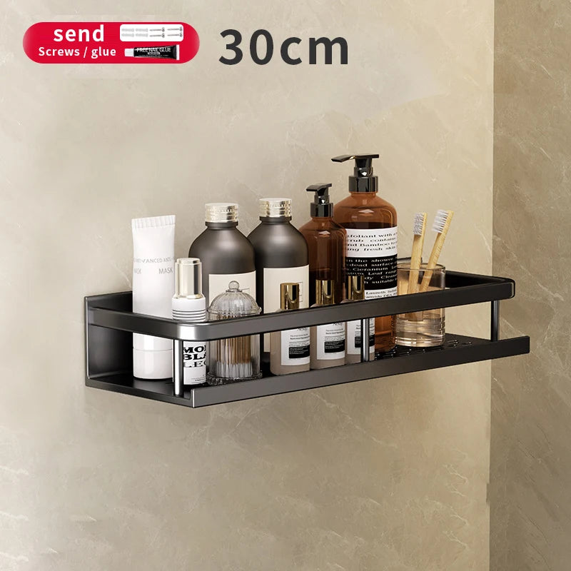 Bathroom Shelf Makeup Storage Organizers Aluminum Shower Shampoo Towel Rack Shelves No Drill Wall Shelf Bathroom Accessories