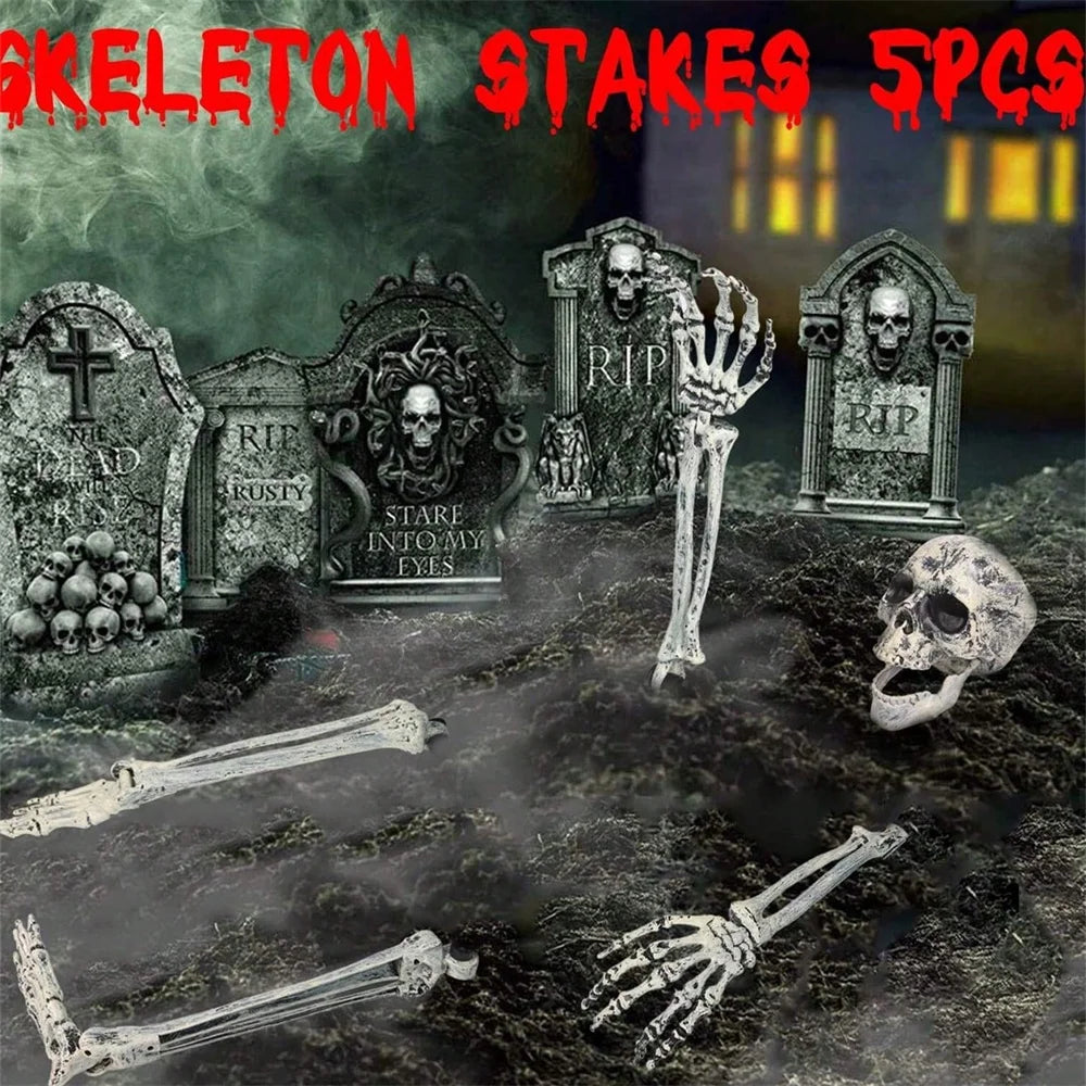 Halloween Skeleton Stake Decorations, Realistic Skull Halloween Props, Spooky Yard Decoration with Arm, Garden Halloween Decor