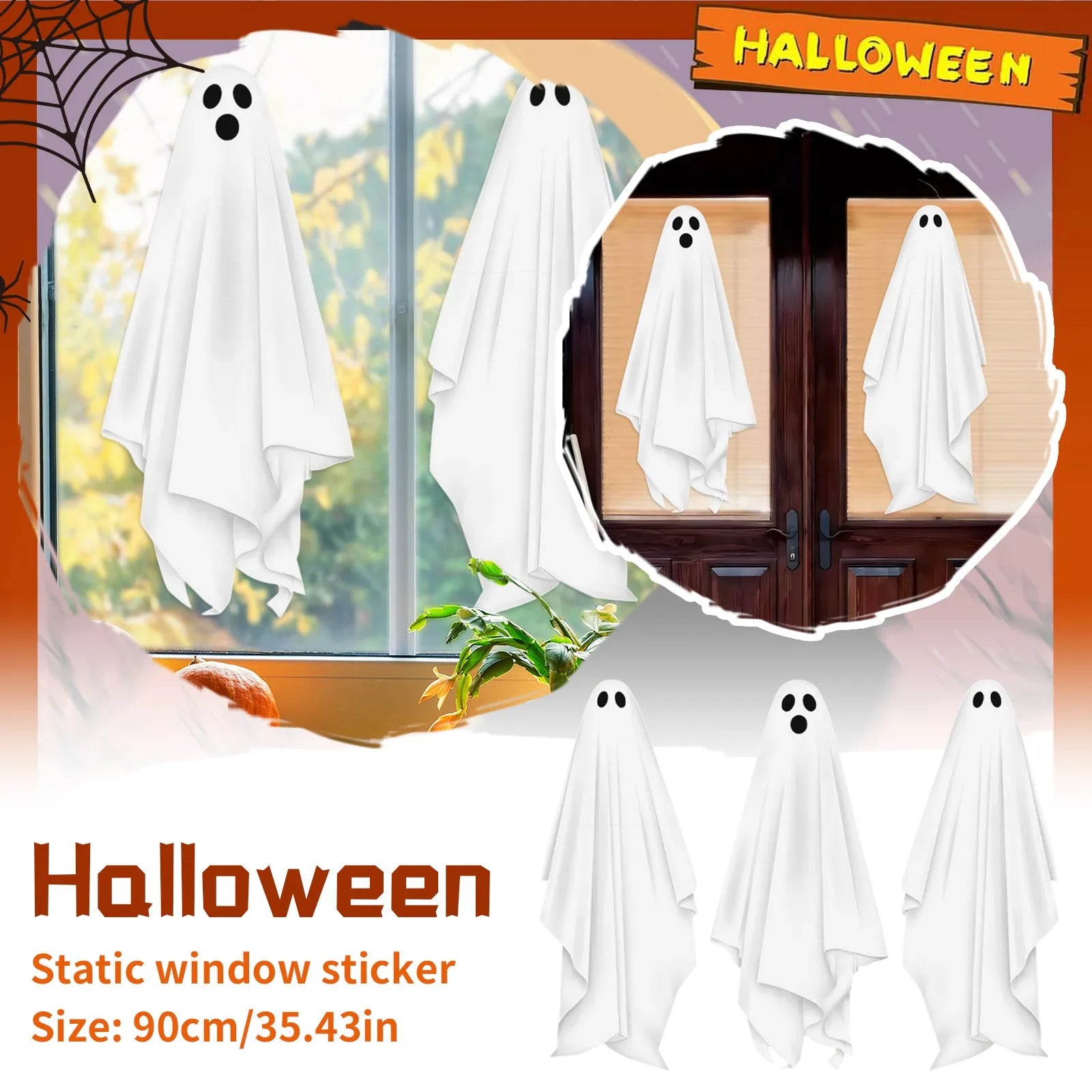 Halloween White Terror Stickers Halloween Glass Window Stickers Static Display Window Stickers PVC Halloween Decor Supplies