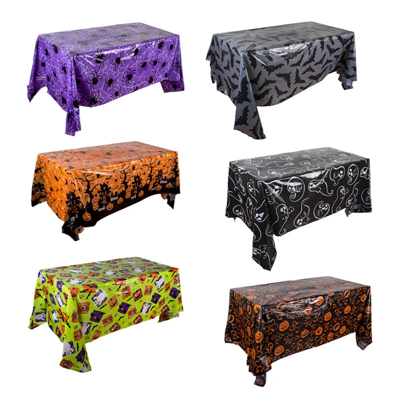 6pcs Halloween Party Tablecloth Decor Disposable Tablecloth Pumpkin Spider Web Bat Plastic Table Cover Halloween Table Decor