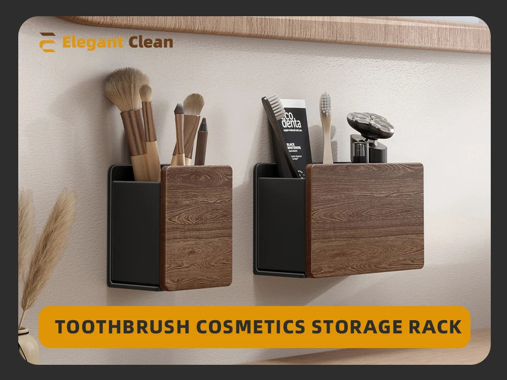 Solid wood Bathroom Storage Rack Punch-free installation Wall mounting Can store toothbrush toothpaste comb and cosmetics