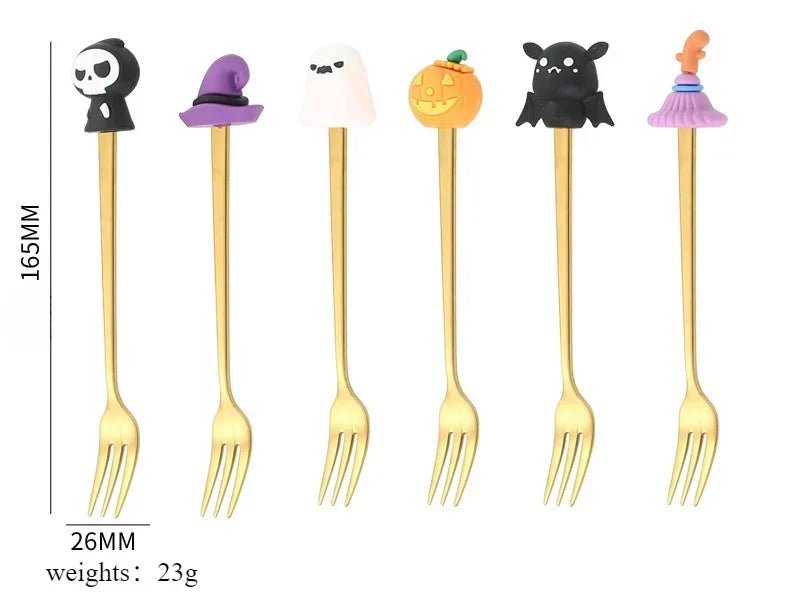 Halloween Gifts Stainless Coffee Spoons Halloween Style Pendant Cake Fork Theme Party Dining-table Cutlery Set