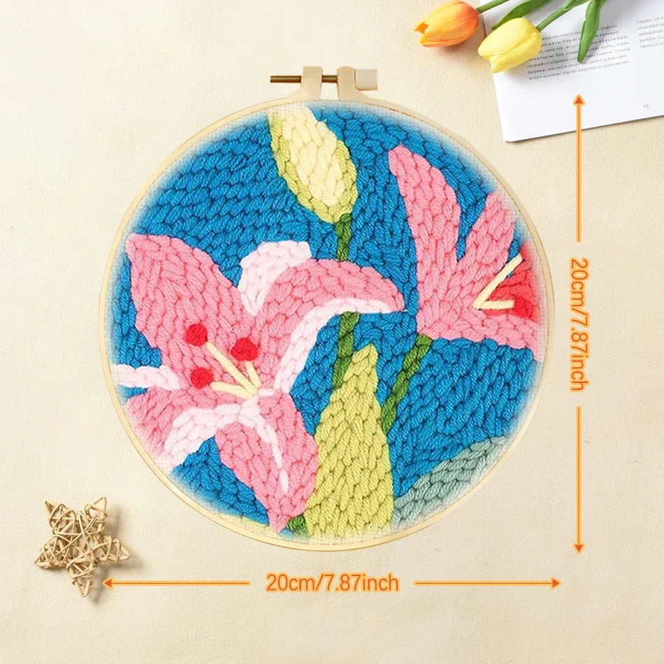 DIY Punch Needle Kits for Beginners Cute Animal with Hoop Embroidery Punch Needle Starter Craft Set Giraffe Festival Gift