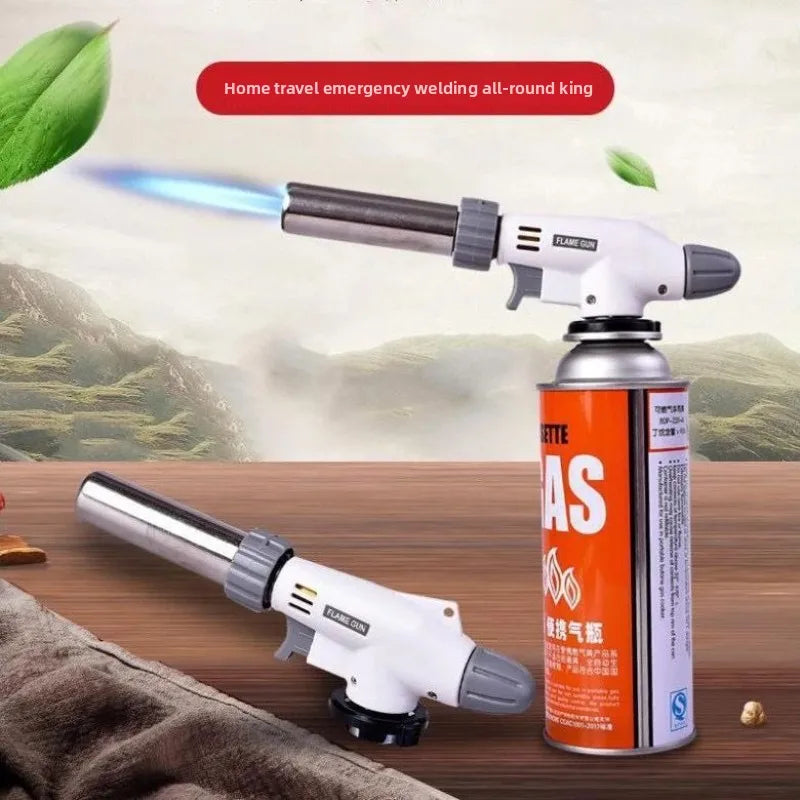 Portable Butane Flame Gun - 3-in-1 Camping BBQ Torch for Outdoor Cooking, Welding & Gas Burner with Windproof Design