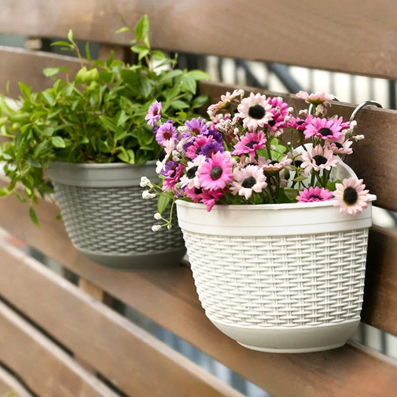 1 Pcs Imitation Rattan Weaving Creative Flower Planter Garden Pot Flowerpot Wall Hanging Plant Grow Basin Baskets Yard Balcony