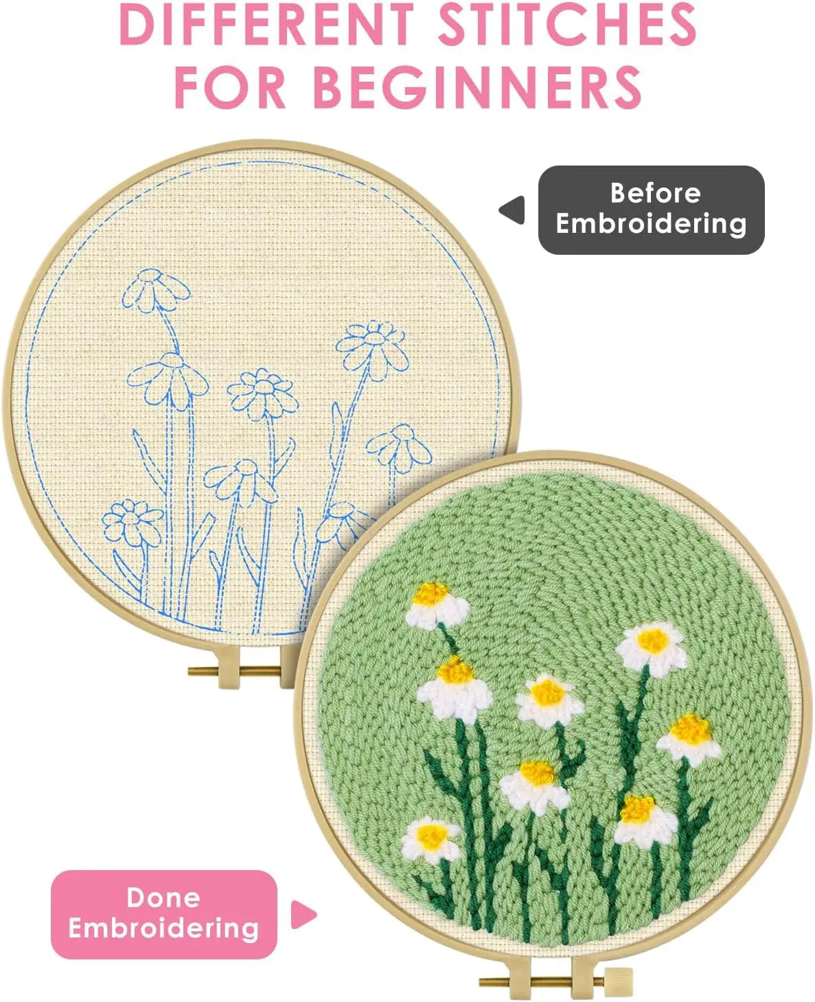 DIY Punch Needle Kits for Beginners Cute Animal with Hoop Embroidery Punch Needle Starter Craft Set Giraffe Festival Gift
