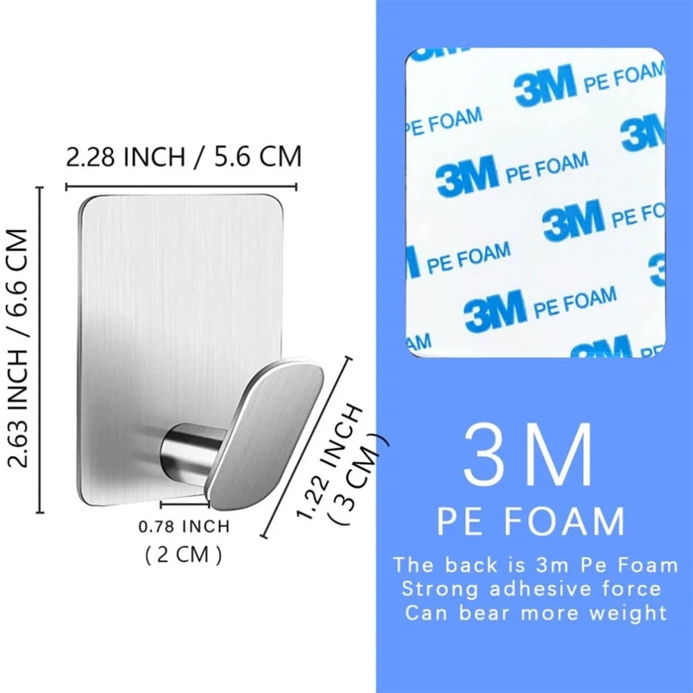 Wall Adhesive Towel Hooks Heavy Duty Stick on Wall Hooks Hanging Clothes Hats Bathroom Kitchen 304 Stainless Steel Hanger Hook