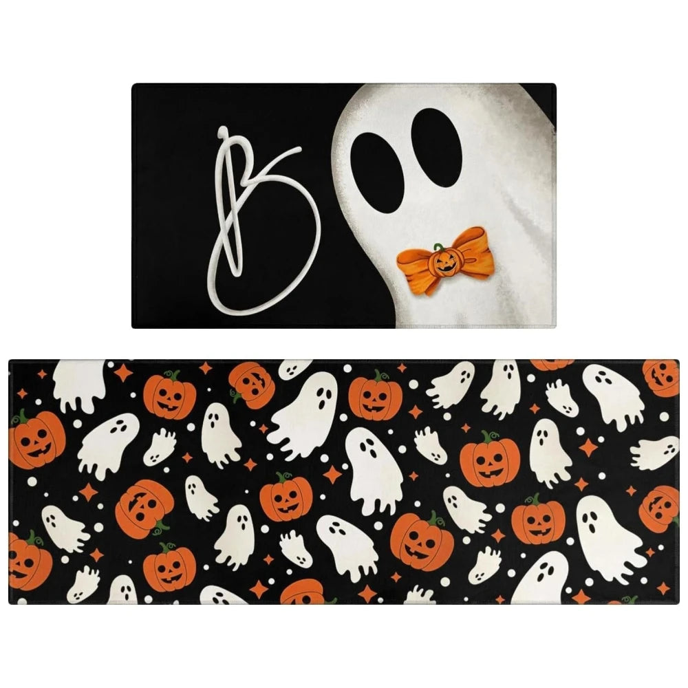 VIKAMA 2pcs Halloween Kitchen Carpet, Indoor And Outdoor Welcome Doormat, Bedroom And Living Room Floor Mat, Home Decoration