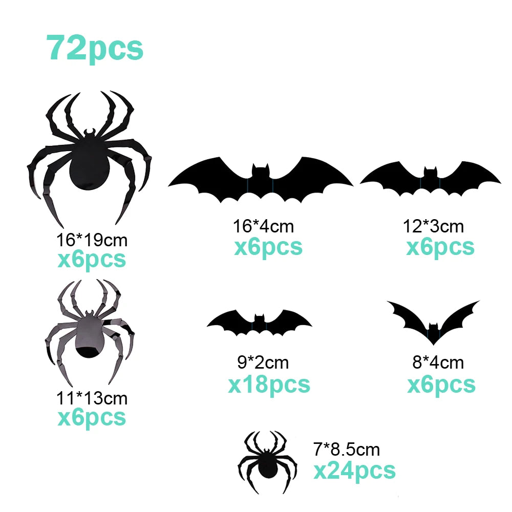 72/48/12Pcs 3D Wall Stickers Bat Stickers Halloween Decoration Vinyl Sticker Bat Sticker for Home Halloween Party Decorations