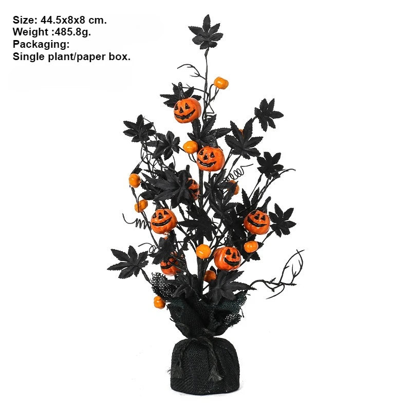 Halloween Decorations Pumpkin Head Black Maple Leaf Artificial Tree Tabletop Ornaments Party Holiday Home Decoration Ornaments