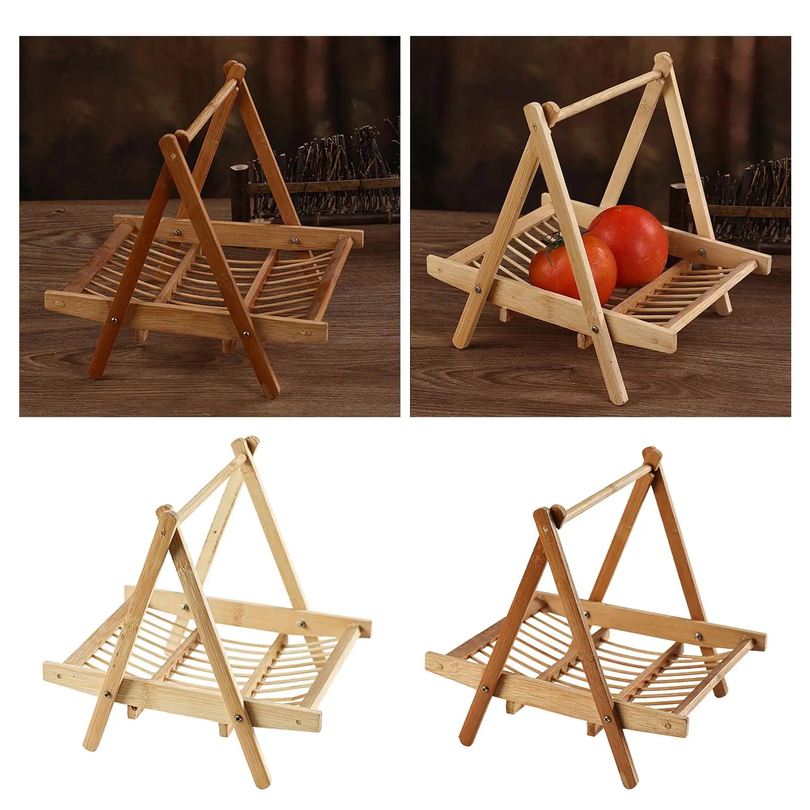 Bamboo Fruit Basket with Handle Multipurpose Fruit Holder Foldable Rack for Office Restaurant Kitchen Dining Room Mutton