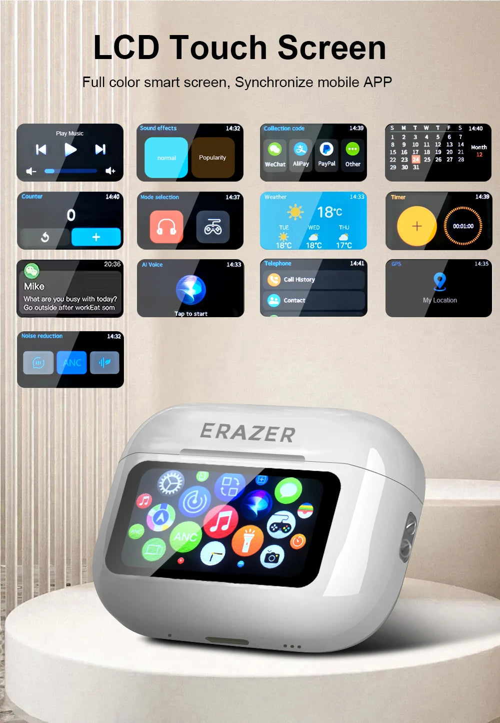 Lenovo ERAZER Original Bluetooth Earphones HIFI Stereo Sound Earbuds With Built-in Mic Touch Screen Wireless Headphones HD Music