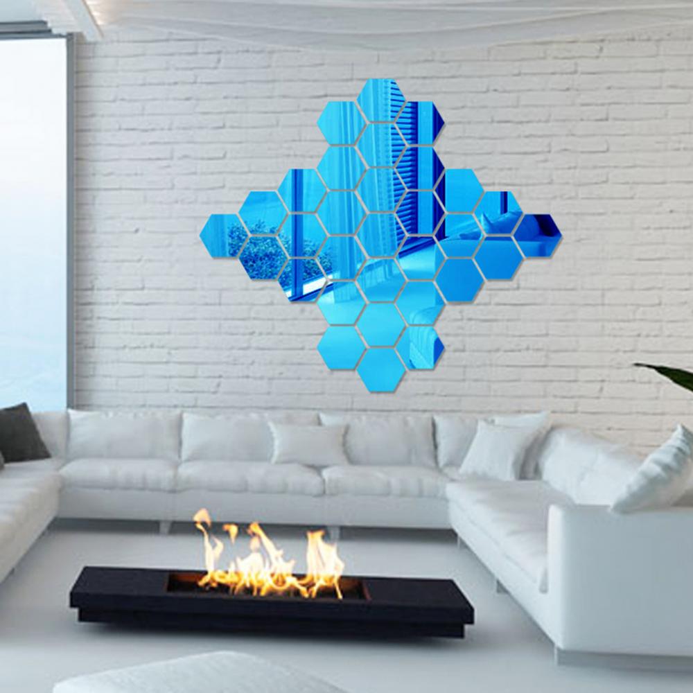 12Pcs Hexagonal Self Adhesive Mirror 3D Mirror Wall Sticker Home Decor Decorations DIY Removable Living Room Decal Art Ornaments