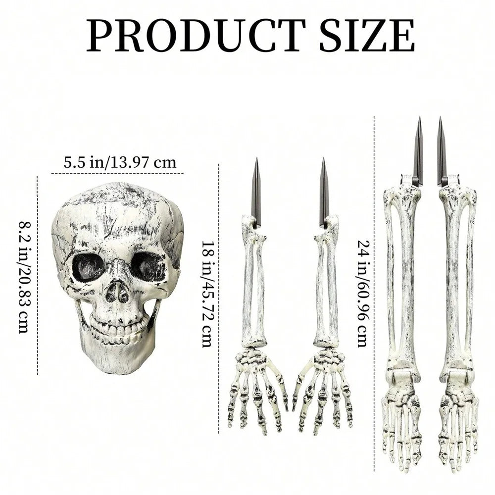 Halloween Skeleton Stake Decorations, Realistic Skull Halloween Props, Spooky Yard Decoration with Arm, Garden Halloween Decor