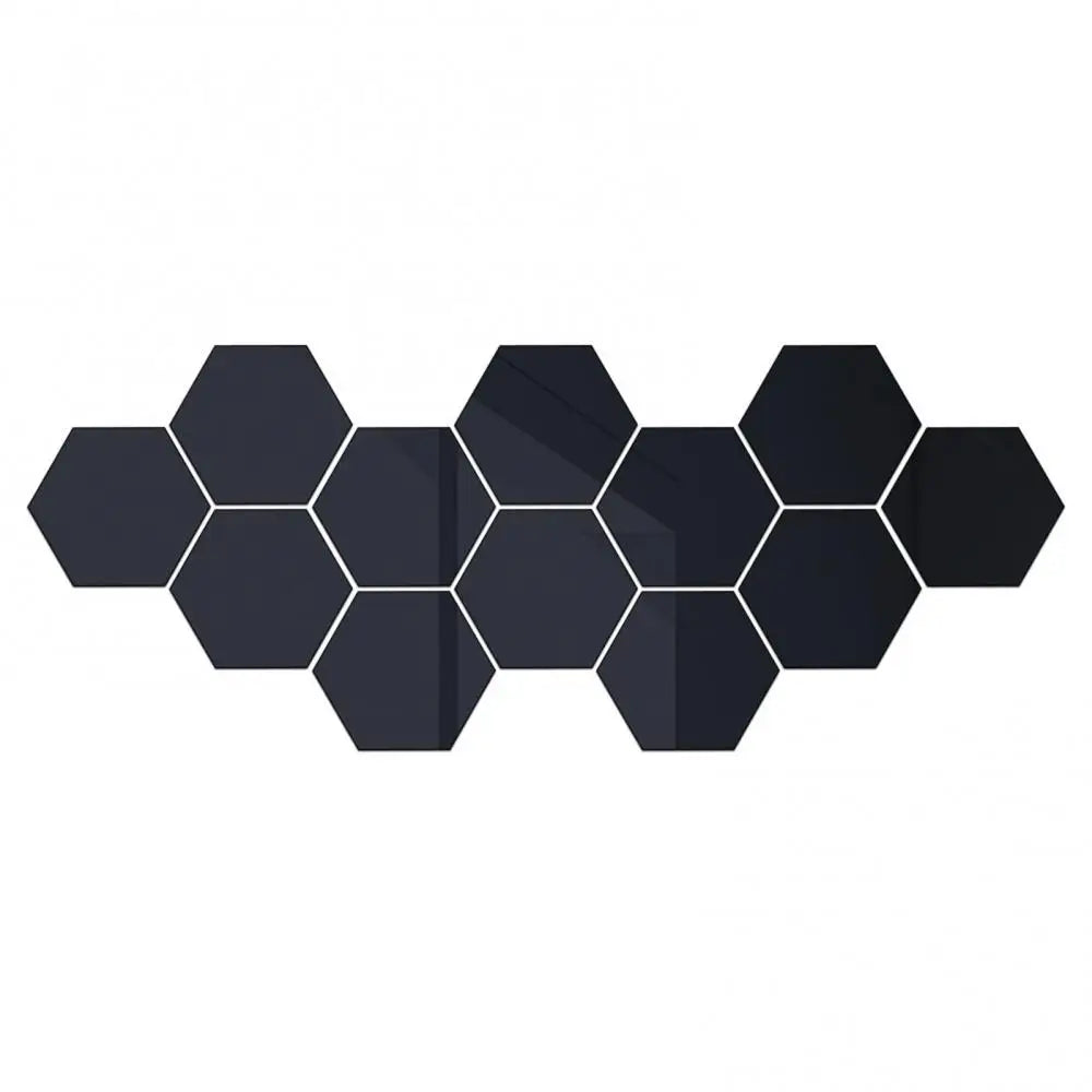 12Pcs Hexagonal Self Adhesive Mirror 3D Mirror Wall Sticker Home Decor Decorations DIY Removable Living Room Decal Art Ornaments