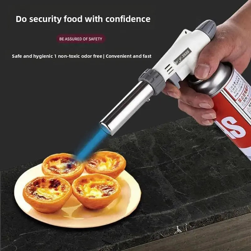Portable Butane Flame Gun - 3-in-1 Camping BBQ Torch for Outdoor Cooking, Welding & Gas Burner with Windproof Design