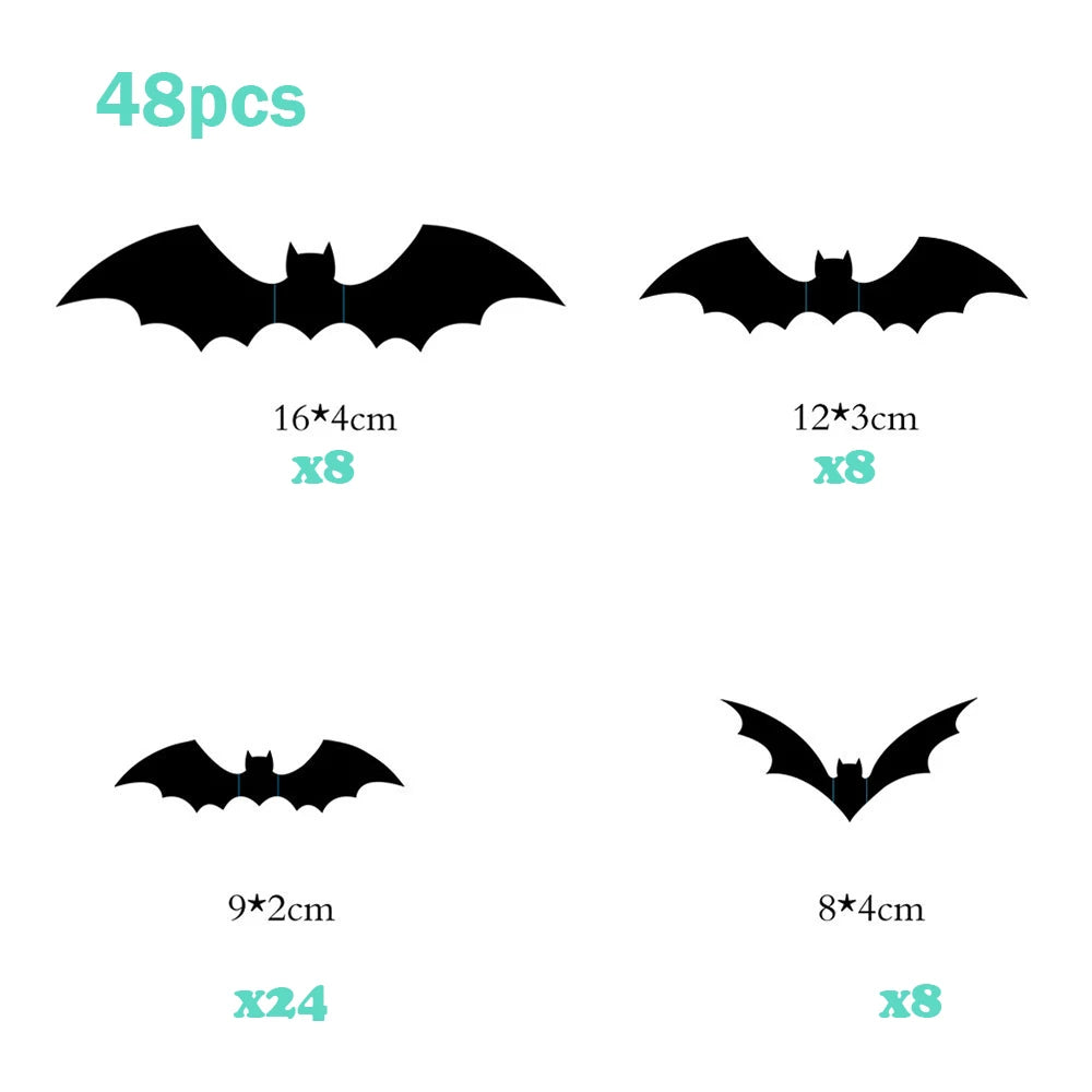 72/48/12Pcs 3D Wall Stickers Bat Stickers Halloween Decoration Vinyl Sticker Bat Sticker for Home Halloween Party Decorations
