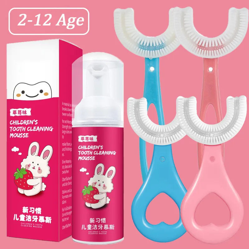 360 Degree U-Shaped Toothbrush BPA Free For Kids 2-12 Years Old Children's oral cleaning toothbrush brushing tool
