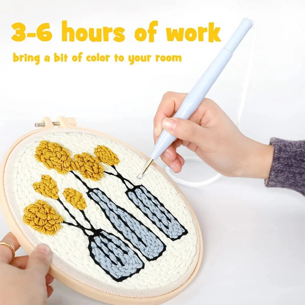 DIY Punch Needle Kits for Beginners Cute Animal with Hoop Embroidery Punch Needle Starter Craft Set Giraffe Festival Gift