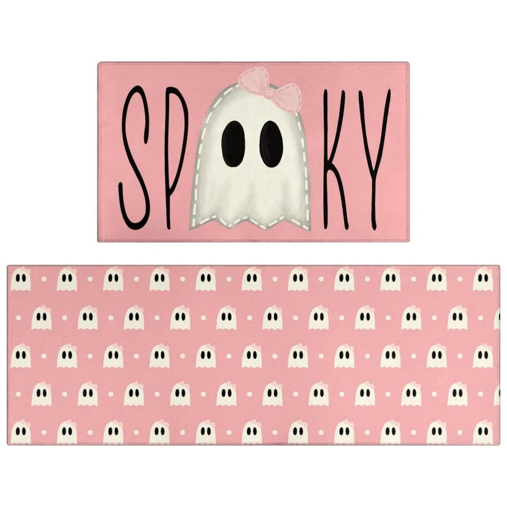 VIKAMA 2pcs Halloween Kitchen Carpet, Indoor And Outdoor Welcome Doormat, Bedroom And Living Room Floor Mat, Home Decoration