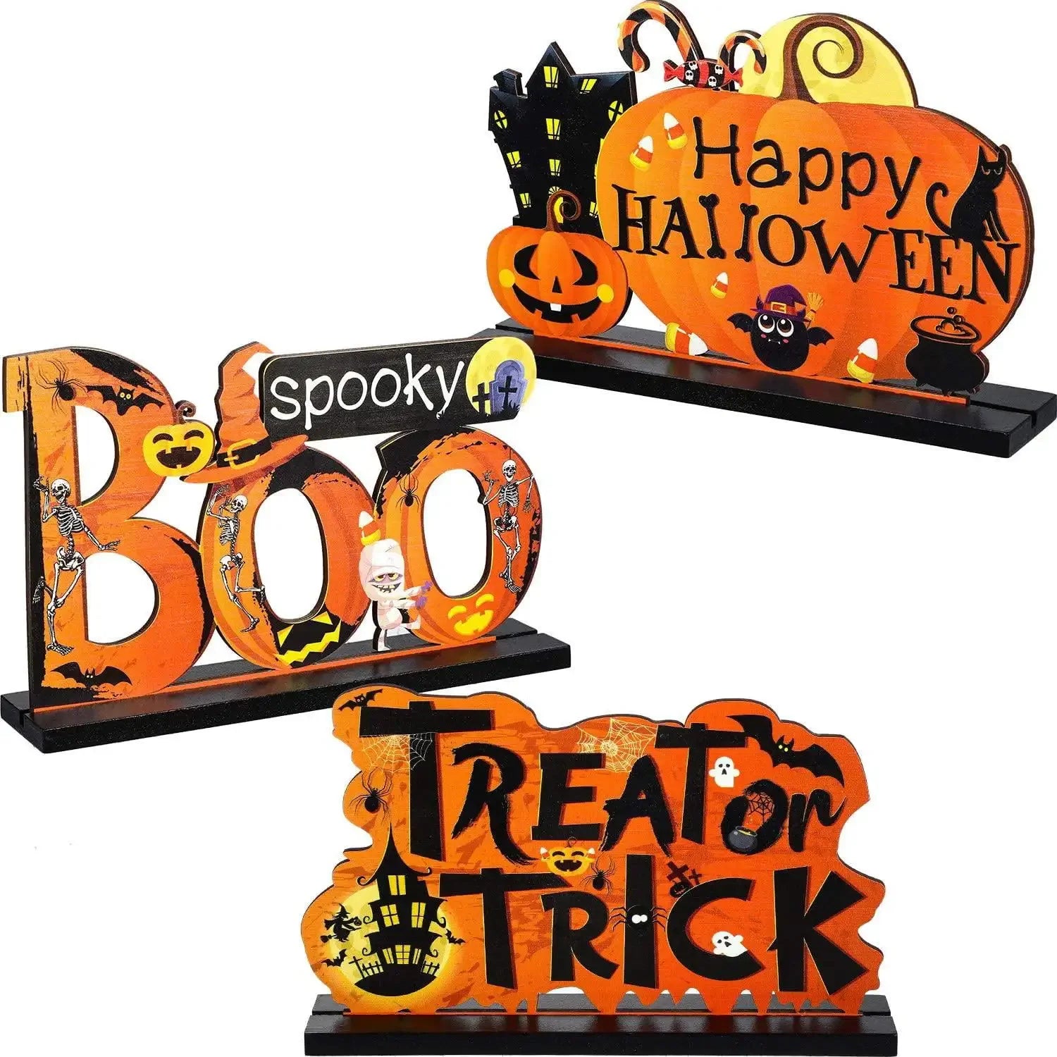 Creative Halloween Wooden Handicraft Decoration Halloween Desktop Ornaments Set Happy Helloween Party Trick ot Treat Decor