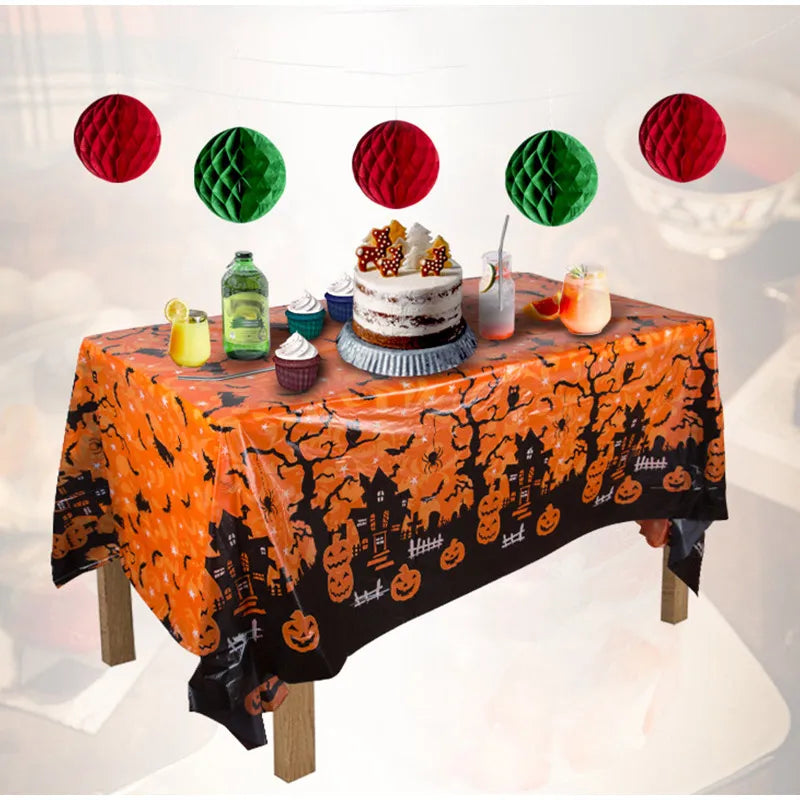 6pcs Halloween Party Tablecloth Decor Disposable Tablecloth Pumpkin Spider Web Bat Plastic Table Cover Halloween Table Decor