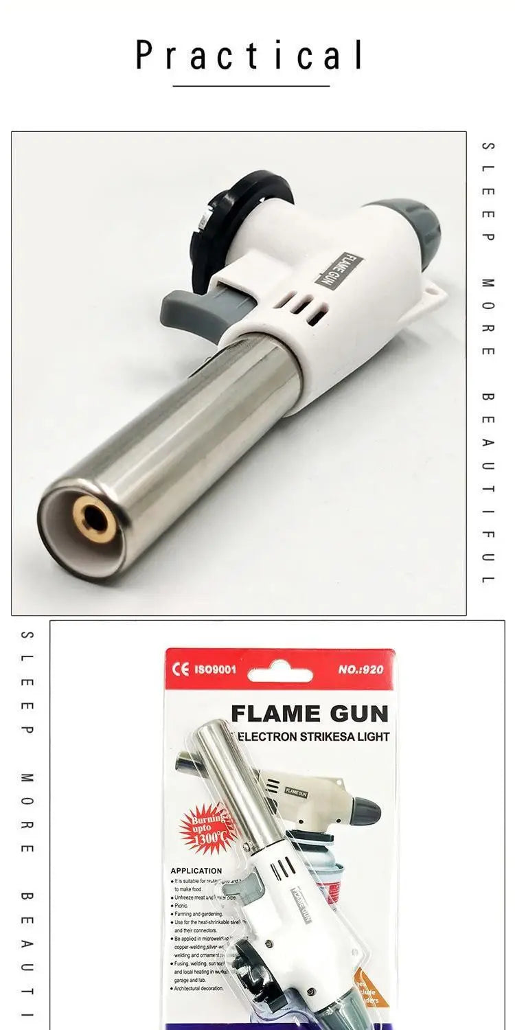 Portable Butane Flame Gun - 3-in-1 Camping BBQ Torch for Outdoor Cooking, Welding & Gas Burner with Windproof Design