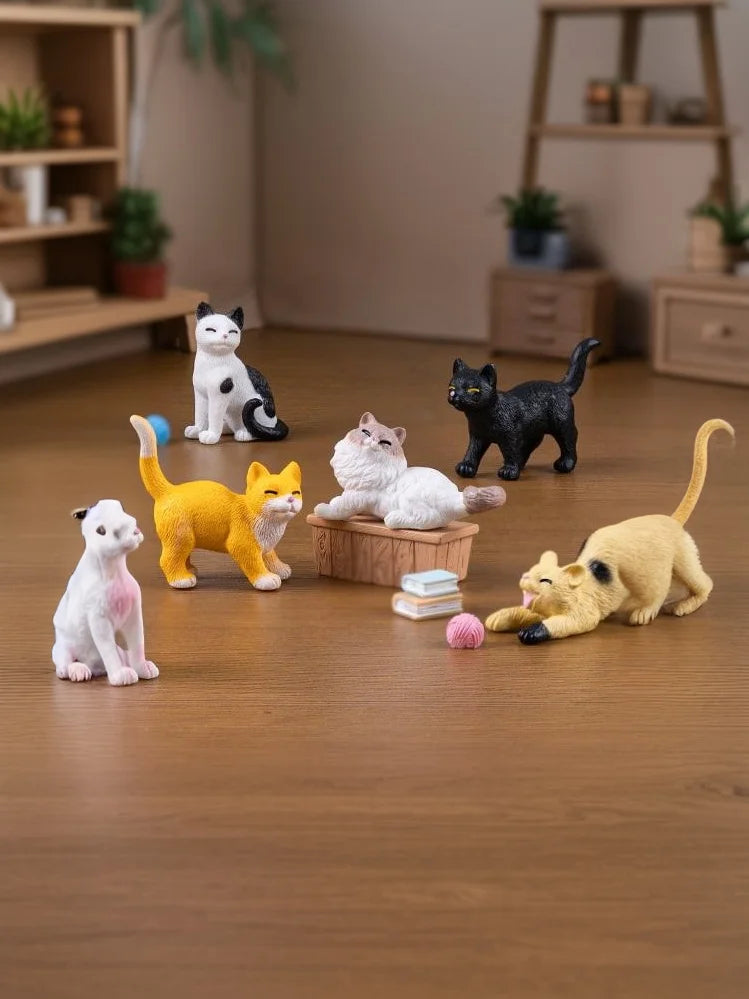 6PCS DIY Micro Landscape Resin Cat Ornament Animal Miniature Fairy Garden Decoration Kitten Figurine Home Decor Accessories
