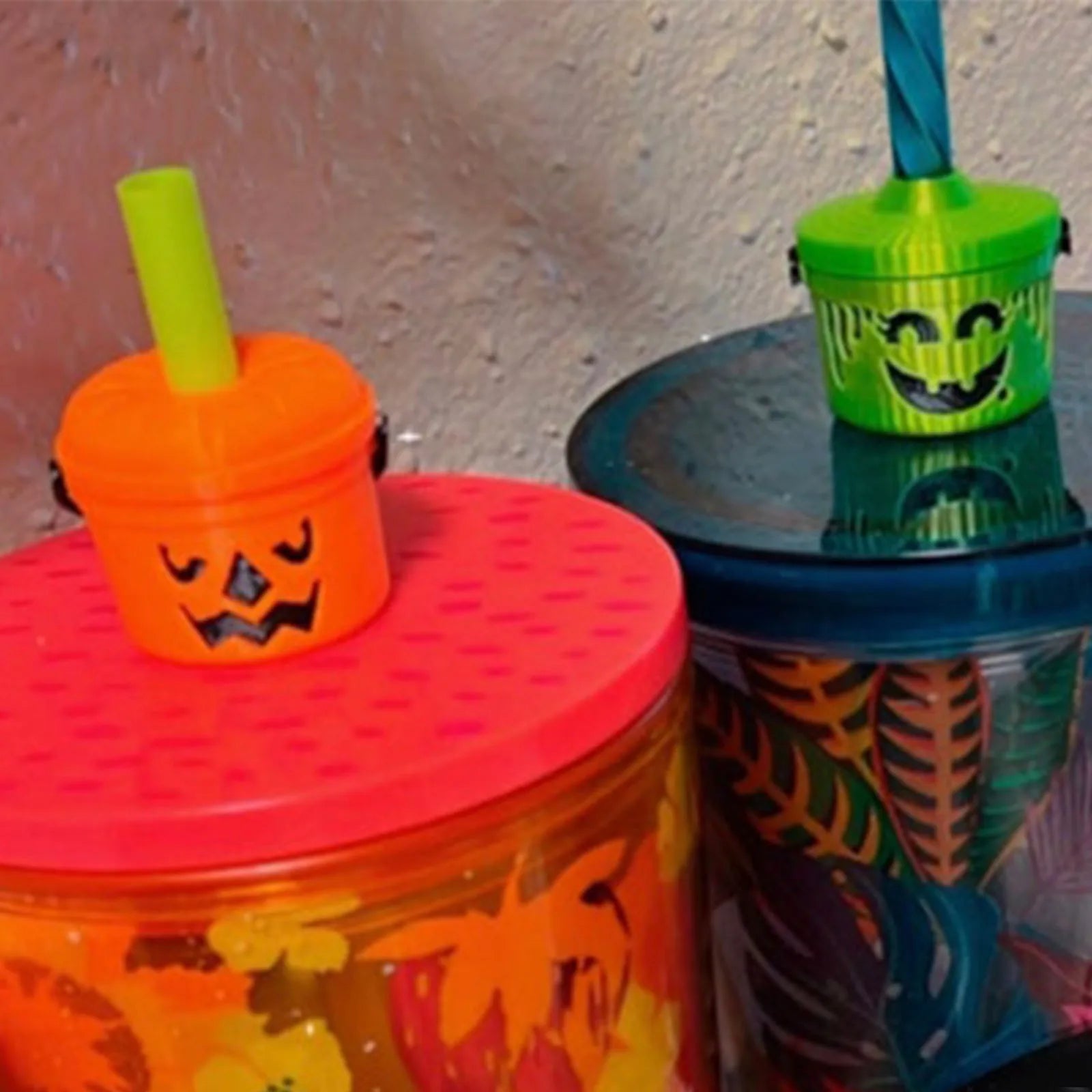 Halloween Buckets Straw Toppers Creative Funny Straw Decoration Multifunctional Pumpkin Bucket Straw Protector for Home Kitchen