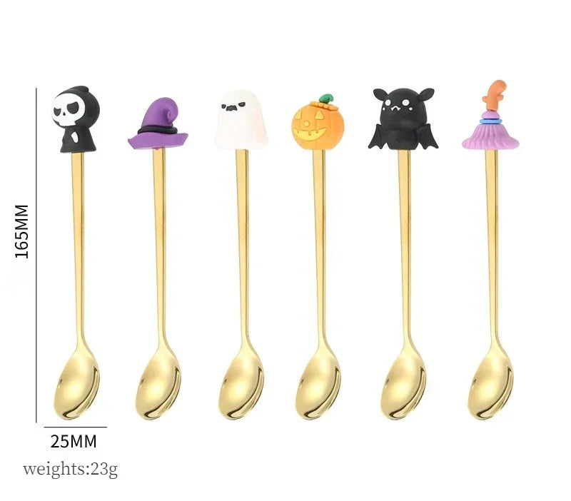 Halloween Gifts Stainless Coffee Spoons Halloween Style Pendant Cake Fork Theme Party Dining-table Cutlery Set