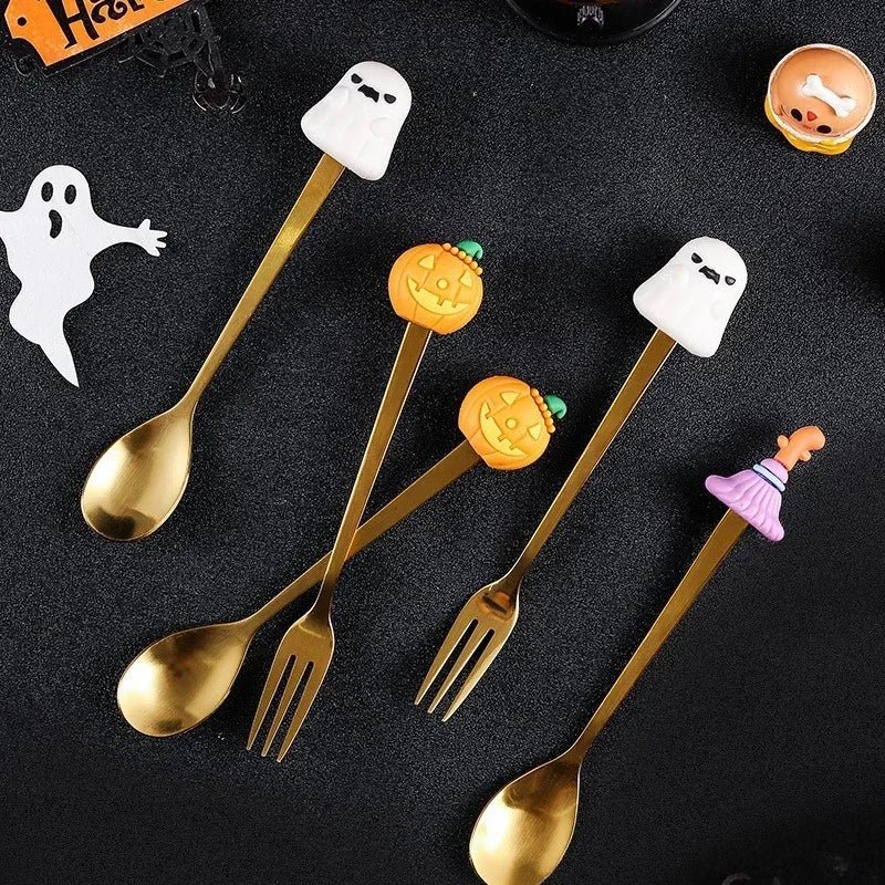 Halloween Gifts Stainless Coffee Spoons Halloween Style Pendant Cake Fork Theme Party Dining-table Cutlery Set