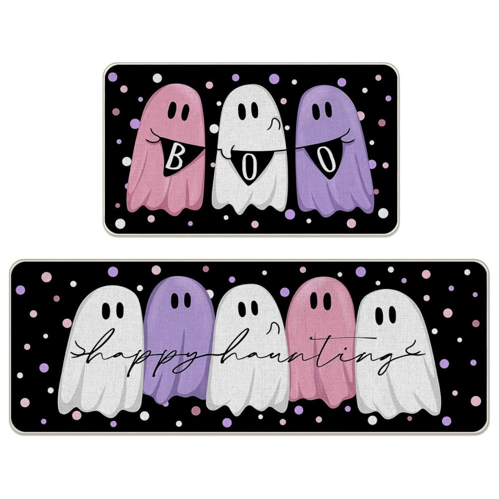 VIKAMA 2pcs Halloween Kitchen Carpet, Indoor And Outdoor Welcome Doormat, Bedroom And Living Room Floor Mat, Home Decoration