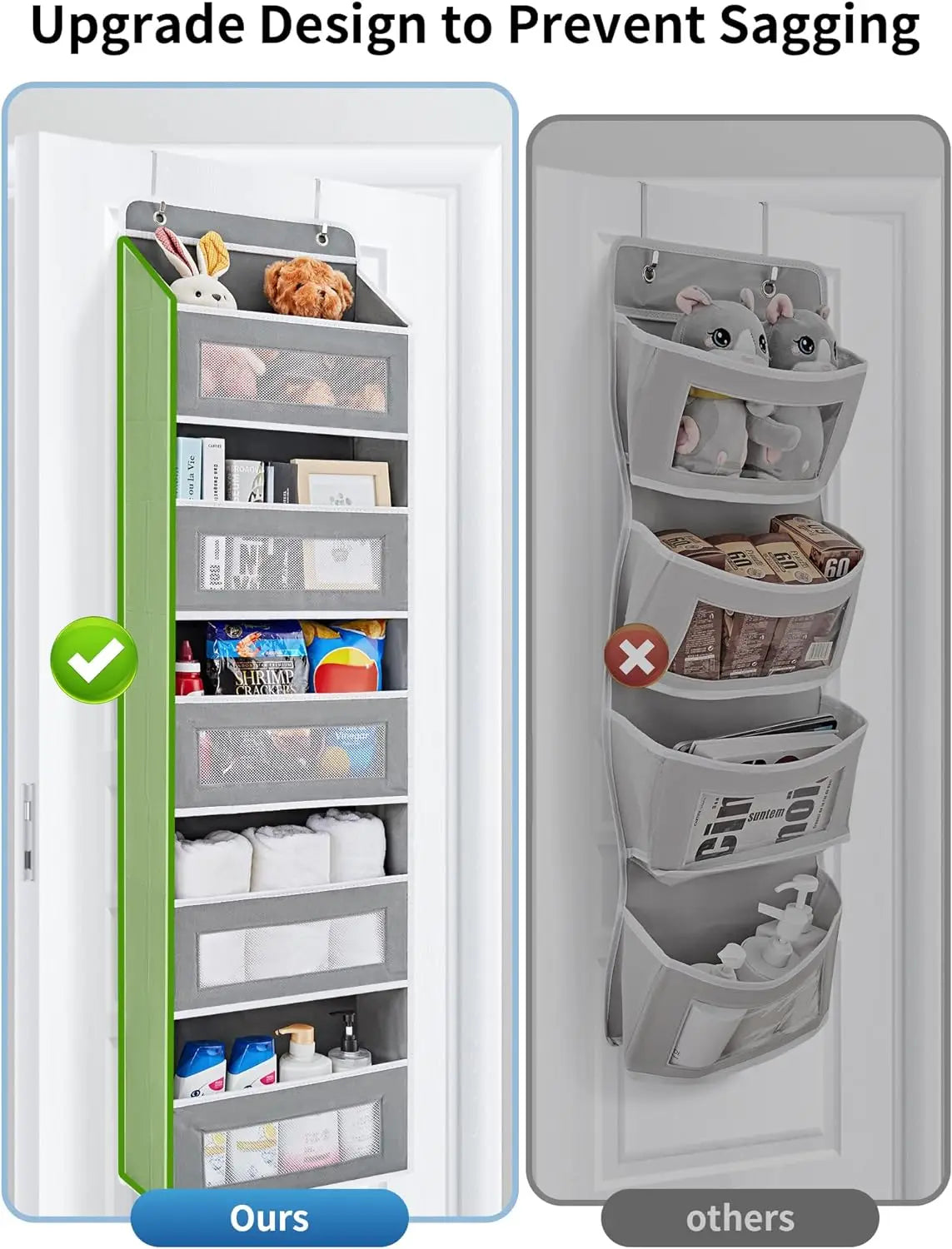 Over the Door Organizer Storage 5 Shelf Hanging Door Organizer with 5 Large Capacity Pockets for Bedroom Bathroom 1pcs