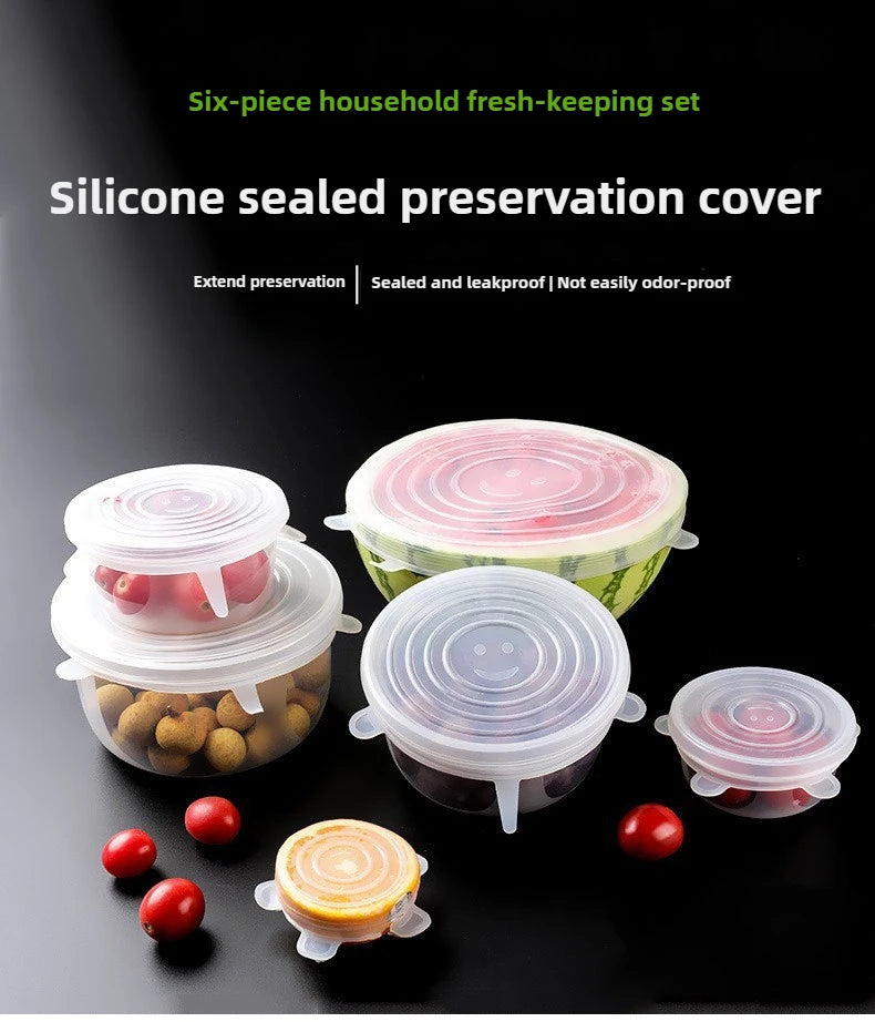 Food-Grade Silicone Stretch Lids - Universal Round Kitchen Covers, Reusable Airtight Seal for Food Storage - BPA-Free (Set of 6)
