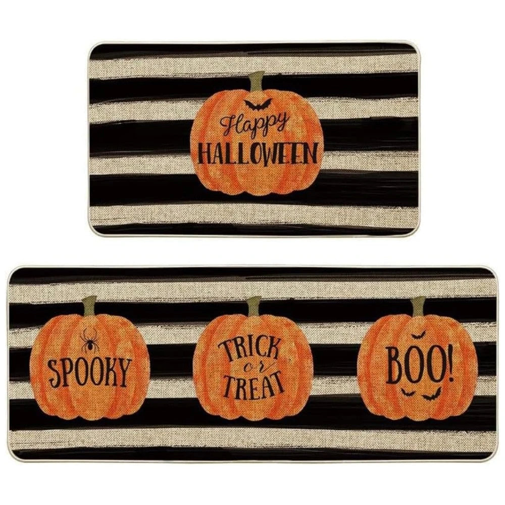 VIKAMA 2pcs Halloween Kitchen Carpet, Indoor And Outdoor Welcome Doormat, Bedroom And Living Room Floor Mat, Home Decoration