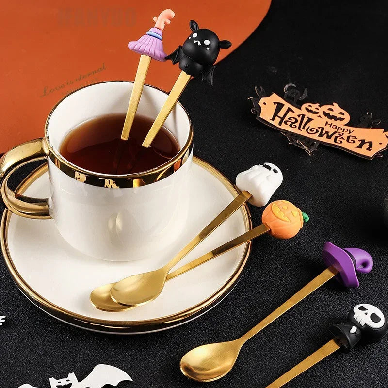 Halloween Gifts Stainless Coffee Spoons Halloween Style Pendant Cake Fork Theme Party Dining-table Cutlery Set