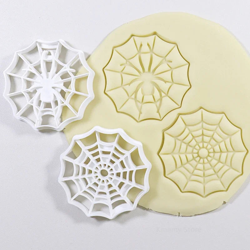 2/1pc Halloween Spider Web 3D Cookie Cutters Cartoon Spider Plastic Pressable Biscuit Stamp Chocolate Mold Cake Decorating Tools