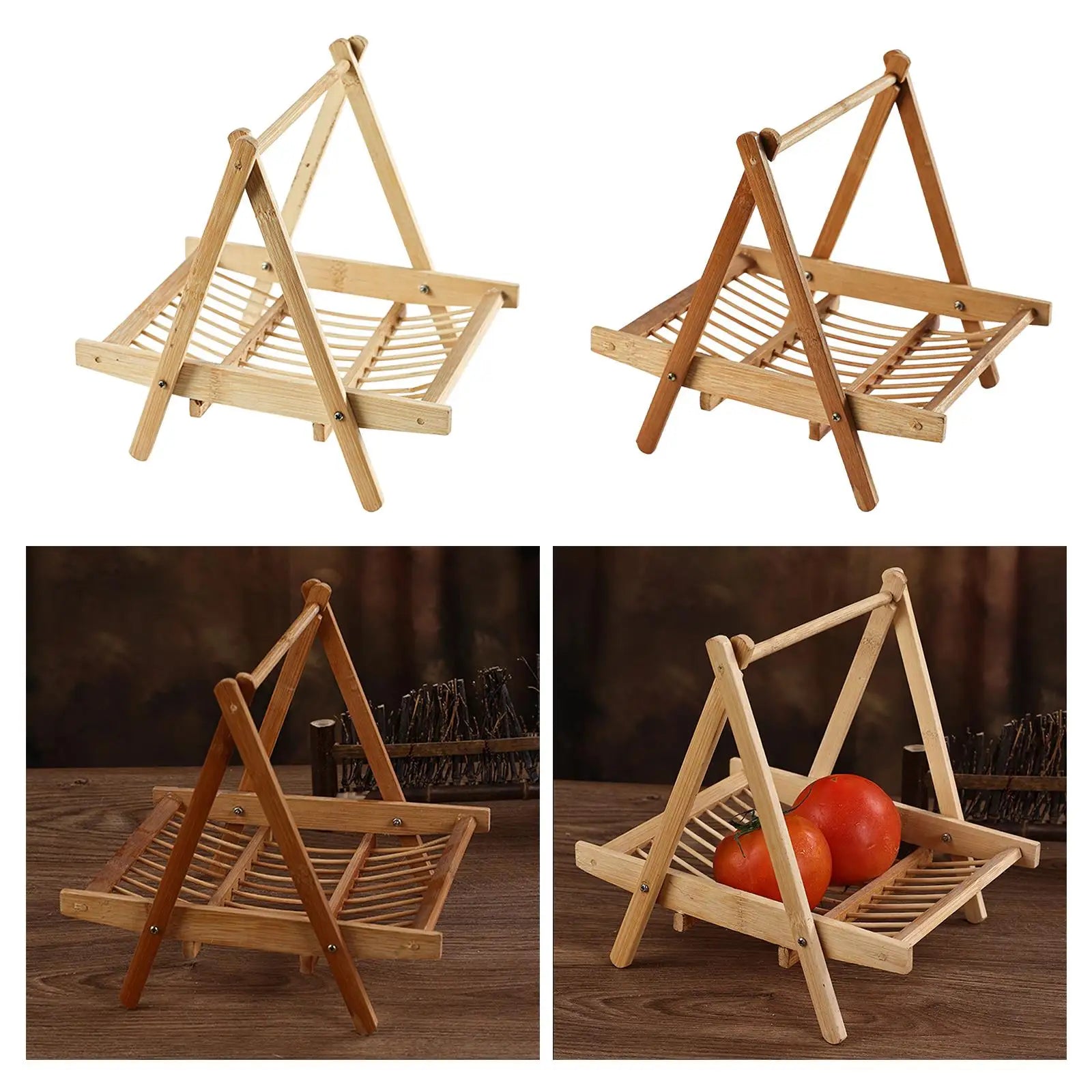 Bamboo Fruit Basket with Handle Multipurpose Fruit Holder Foldable Rack for Office Restaurant Kitchen Dining Room Mutton