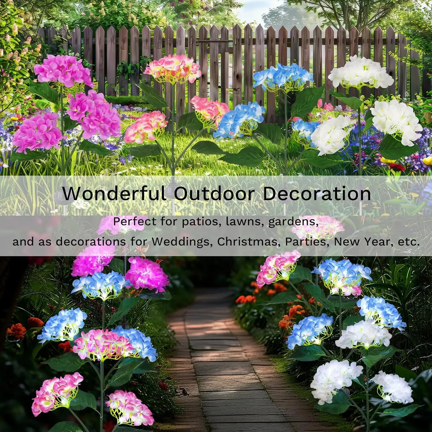 Outdoor Solar Garden Light Solar Flower Lights with 3 Hydrangea Flowers Waterproof Solar Lights for Yard Patio Solar Lawn Lamp
