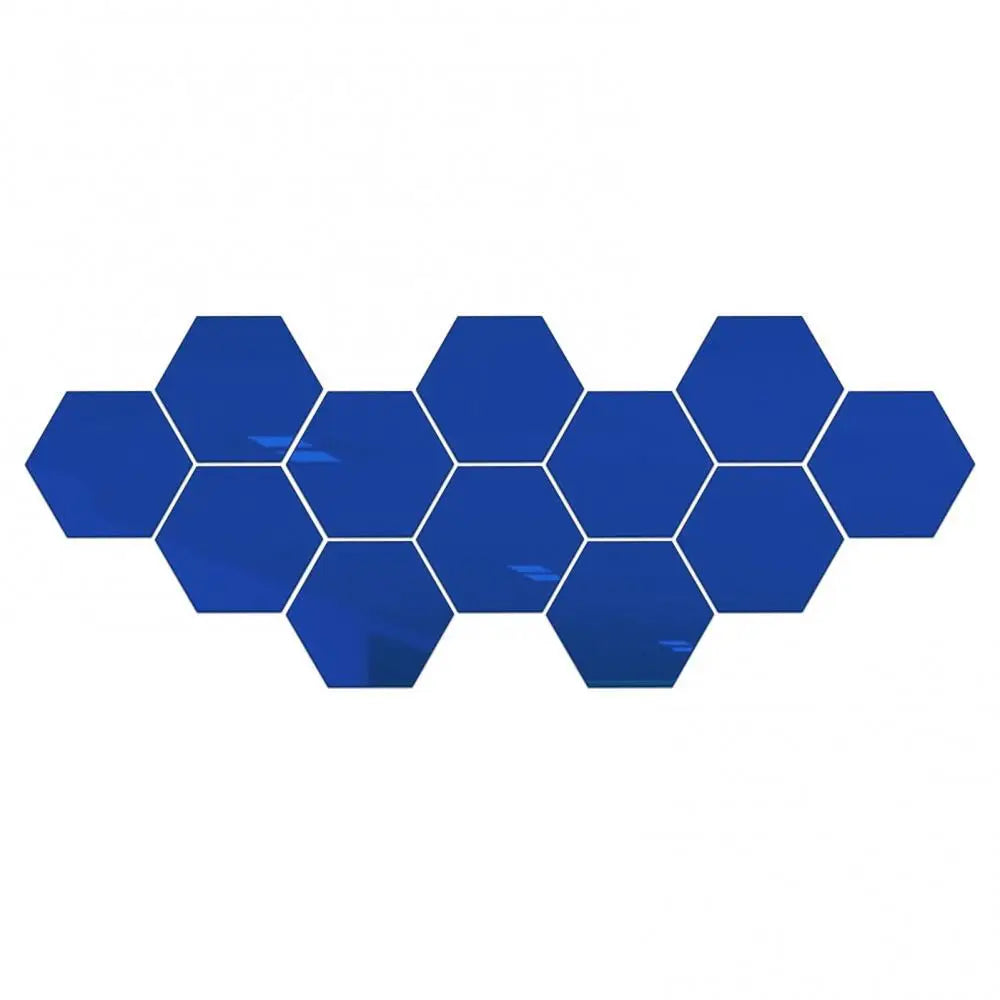 12Pcs Hexagonal Self Adhesive Mirror 3D Mirror Wall Sticker Home Decor Decorations DIY Removable Living Room Decal Art Ornaments
